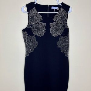 Calvin Klein Sheath dress, black with silver, size 10